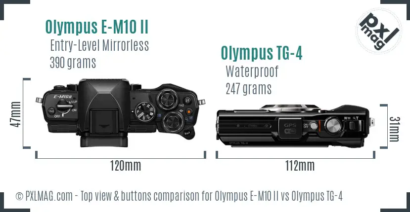 Olympus E-M10 II vs Olympus TG-4 top view buttons comparison