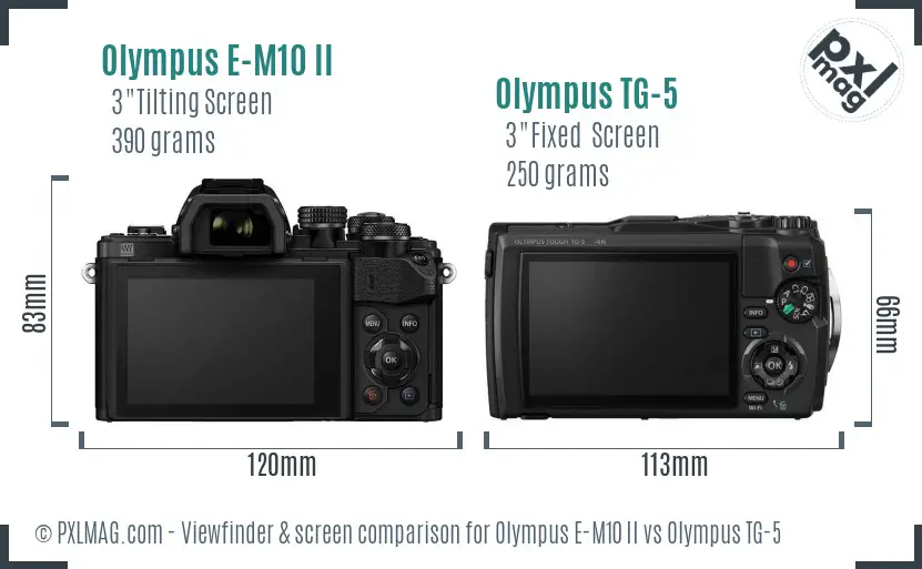 Olympus E-M10 II vs Olympus TG-5 Screen and Viewfinder comparison
