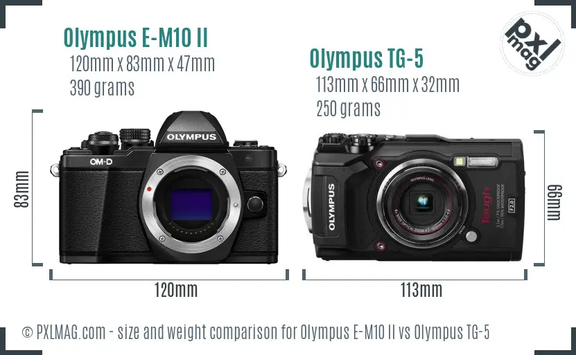 Olympus E-M10 II vs Olympus TG-5 size comparison