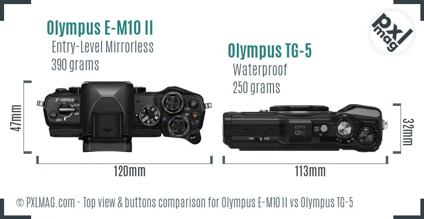 Olympus E-M10 II vs Olympus TG-5 top view buttons comparison