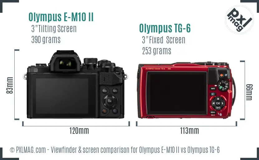 Olympus E-M10 II vs Olympus TG-6 Screen and Viewfinder comparison