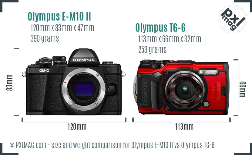 Olympus E-M10 II vs Olympus TG-6 size comparison