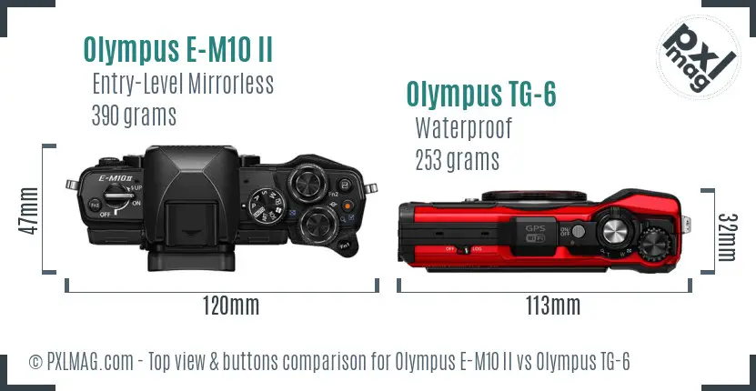 Olympus E-M10 II vs Olympus TG-6 top view buttons comparison
