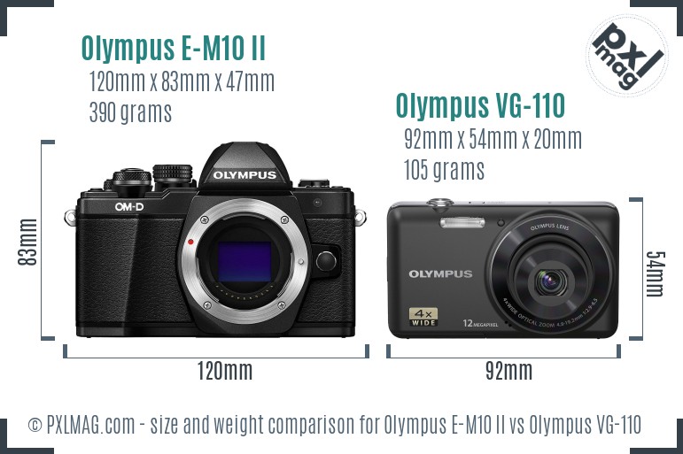Olympus E-M10 II vs Olympus VG-110 size comparison