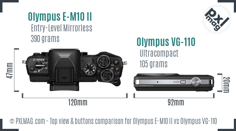 Olympus E-M10 II vs Olympus VG-110 top view buttons comparison