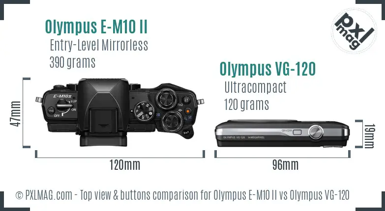 Olympus E-M10 II vs Olympus VG-120 top view buttons comparison