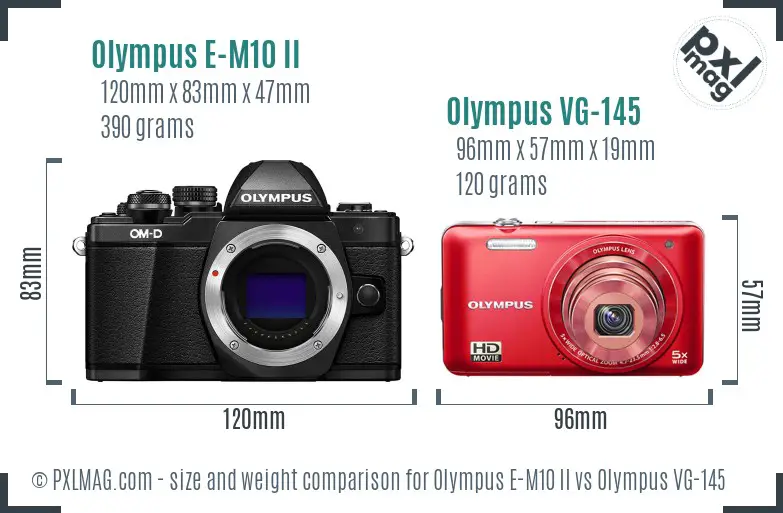 Olympus E-M10 II vs Olympus VG-145 size comparison