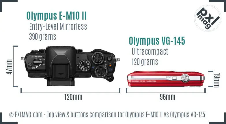 Olympus E-M10 II vs Olympus VG-145 top view buttons comparison