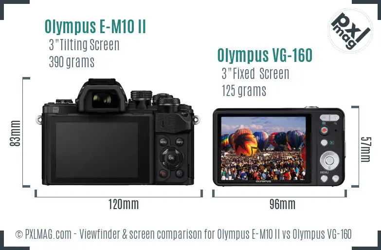 Olympus E-M10 II vs Olympus VG-160 Screen and Viewfinder comparison
