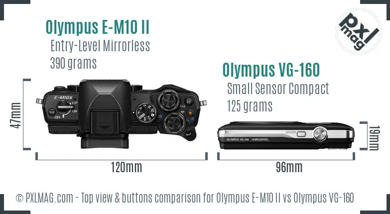 Olympus E-M10 II vs Olympus VG-160 top view buttons comparison