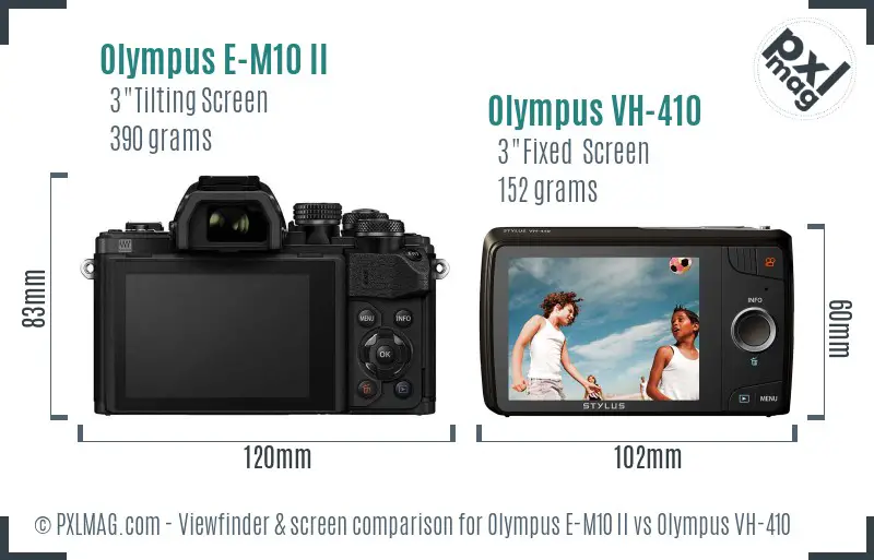 Olympus E-M10 II vs Olympus VH-410 Screen and Viewfinder comparison