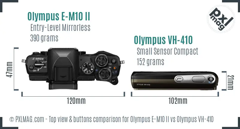 Olympus E-M10 II vs Olympus VH-410 top view buttons comparison