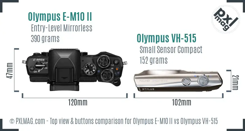 Olympus E-M10 II vs Olympus VH-515 top view buttons comparison