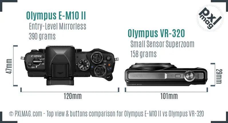 Olympus E-M10 II vs Olympus VR-320 top view buttons comparison