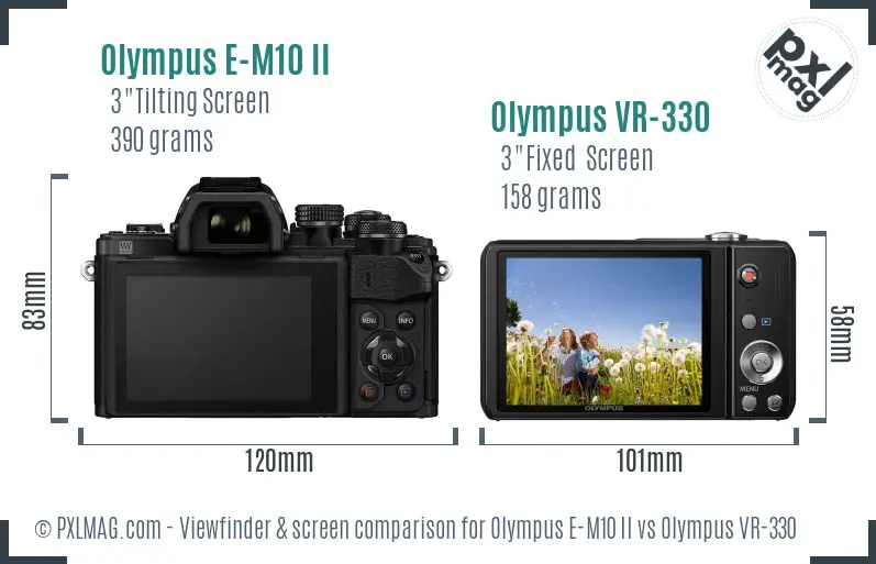 Olympus E-M10 II vs Olympus VR-330 Screen and Viewfinder comparison