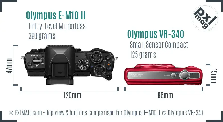 Olympus E-M10 II vs Olympus VR-340 top view buttons comparison