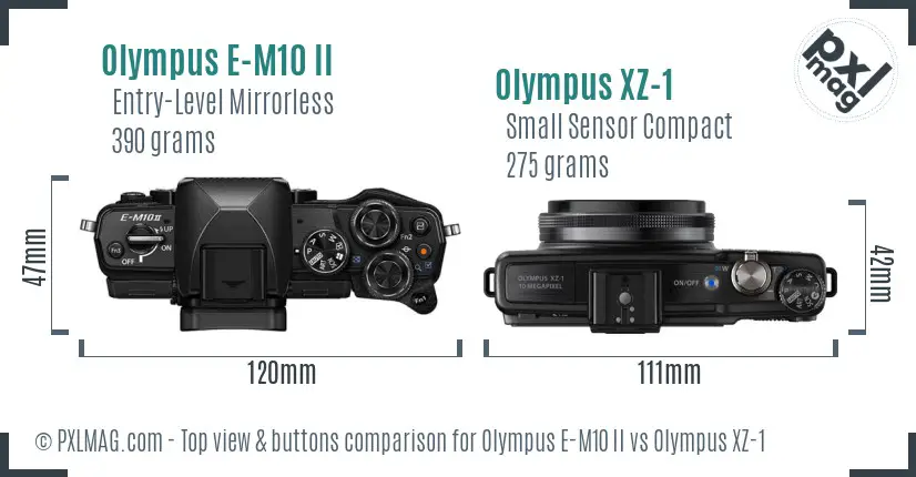 Olympus E-M10 II vs Olympus XZ-1 top view buttons comparison