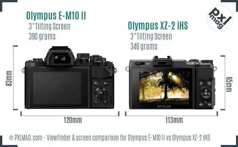 Olympus E-M10 II vs Olympus XZ-2 iHS Screen and Viewfinder comparison