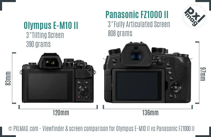 Olympus E-M10 II vs Panasonic FZ1000 II Screen and Viewfinder comparison