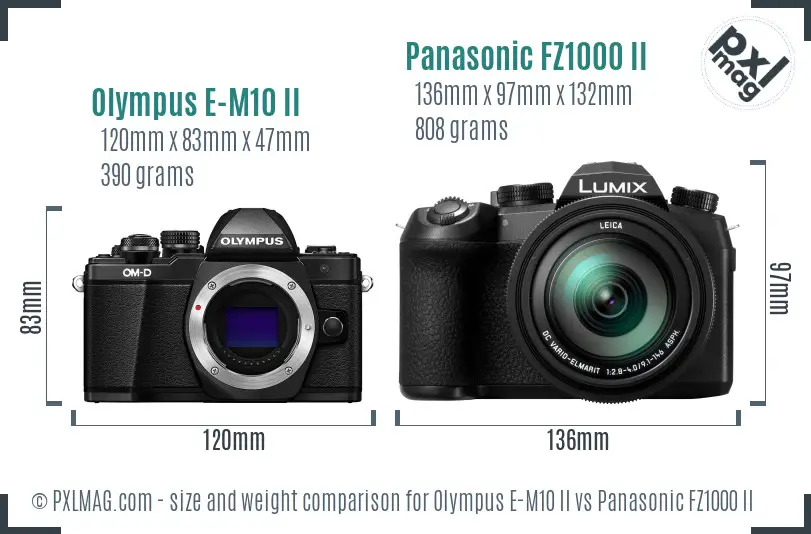 Olympus E-M10 II vs Panasonic FZ1000 II size comparison