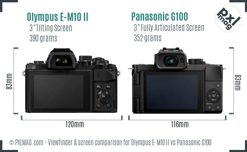 Olympus E-M10 II vs Panasonic G100 Screen and Viewfinder comparison