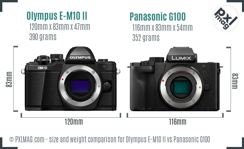 Olympus E-M10 II vs Panasonic G100 size comparison