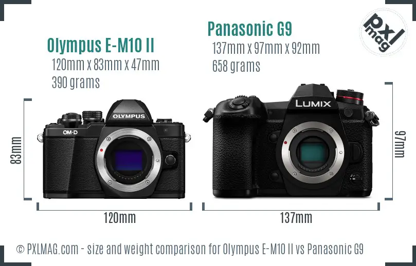 Olympus E-M10 II vs Panasonic G9 size comparison