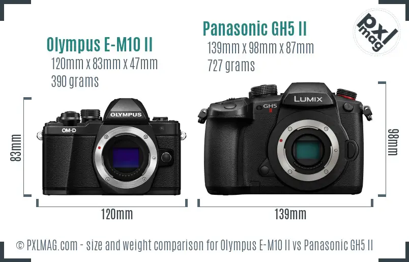 Olympus E-M10 II vs Panasonic GH5 II size comparison