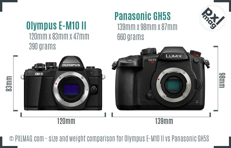Olympus E-M10 II vs Panasonic GH5S size comparison