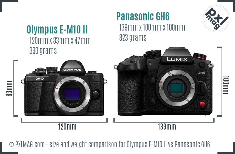 Olympus E-M10 II vs Panasonic GH6 size comparison Olympus E-M10 II vs Panasonic GH6 size comparison