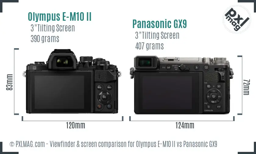 Olympus E-M10 II vs Panasonic GX9 Screen and Viewfinder comparison