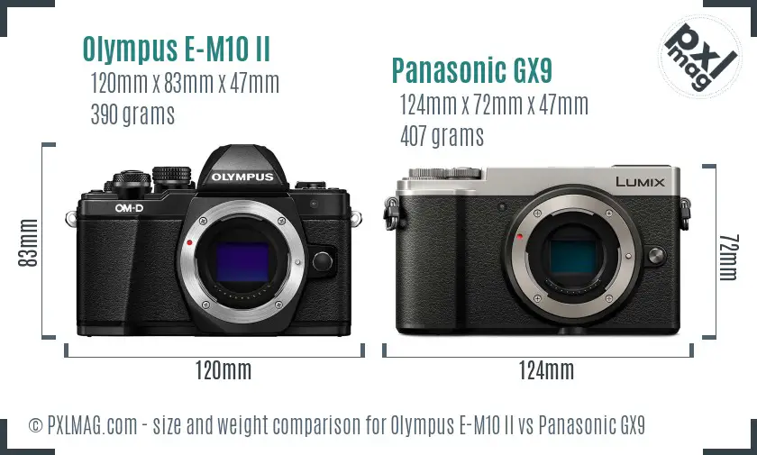 Olympus E-M10 II vs Panasonic GX9 size comparison