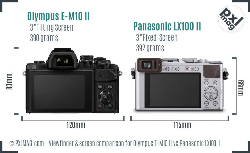 Olympus E-M10 II vs Panasonic LX100 II Screen and Viewfinder comparison