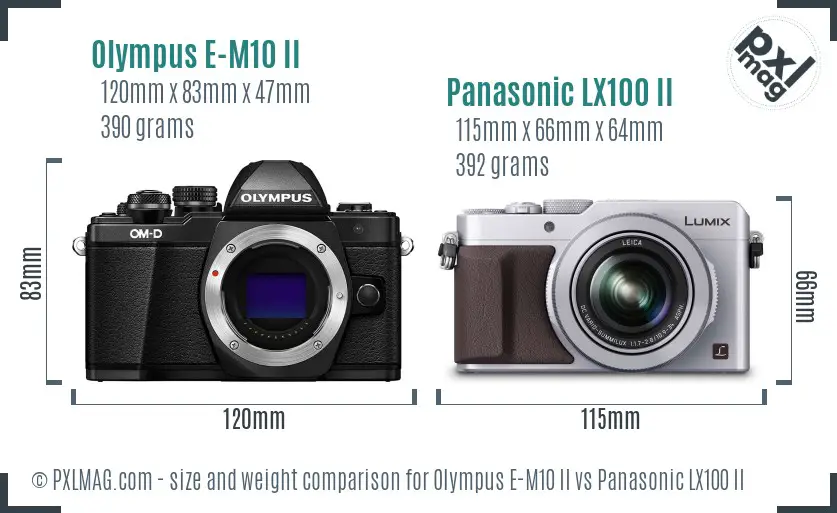 Olympus E-M10 II vs Panasonic LX100 II size comparison
