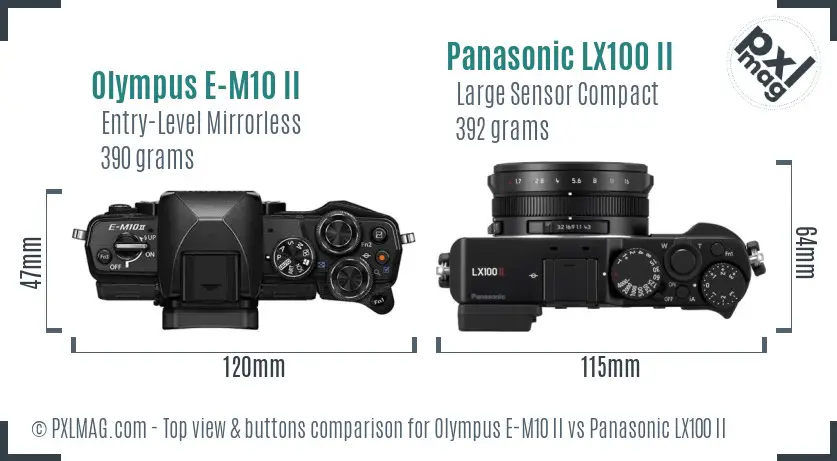Olympus E-M10 II vs Panasonic LX100 II top view buttons comparison