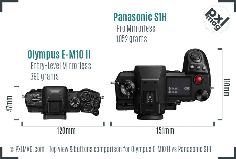 Olympus E-M10 II vs Panasonic S1H top view buttons comparison
