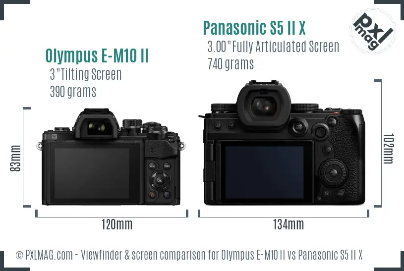 Olympus E-M10 II vs Panasonic S5 II X Screen and Viewfinder comparison