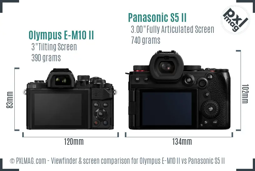 Olympus E-M10 II vs Panasonic S5 II Screen and Viewfinder comparison