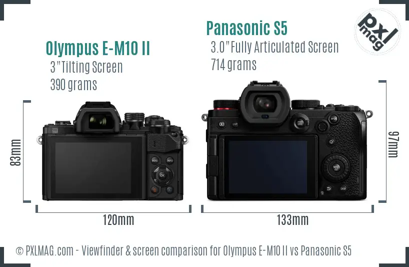 Olympus E-M10 II vs Panasonic S5 Screen and Viewfinder comparison