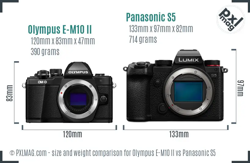 Olympus E-M10 II vs Panasonic S5 size comparison