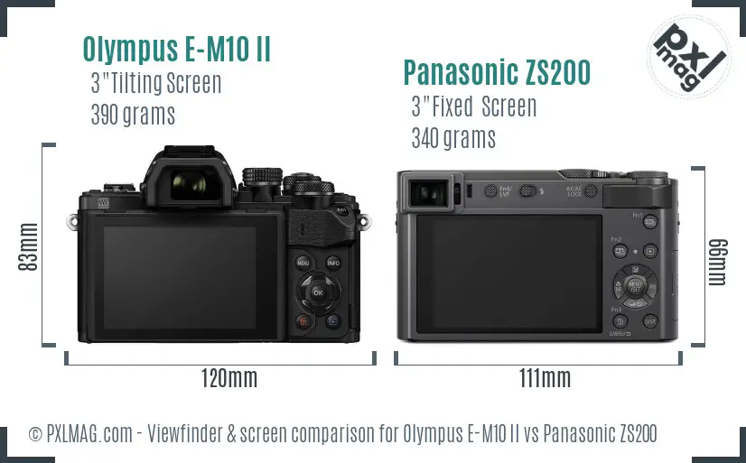 Olympus E-M10 II vs Panasonic ZS200 Screen and Viewfinder comparison