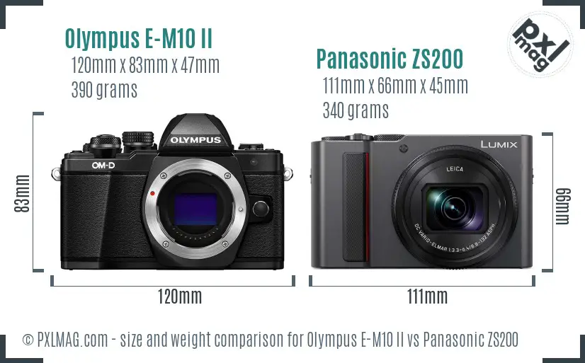 Olympus E-M10 II vs Panasonic ZS200 size comparison