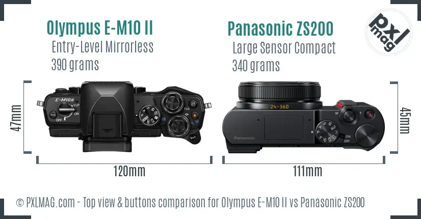 Olympus E-M10 II vs Panasonic ZS200 top view buttons comparison