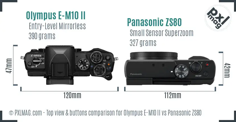 Olympus E-M10 II vs Panasonic ZS80 top view buttons comparison