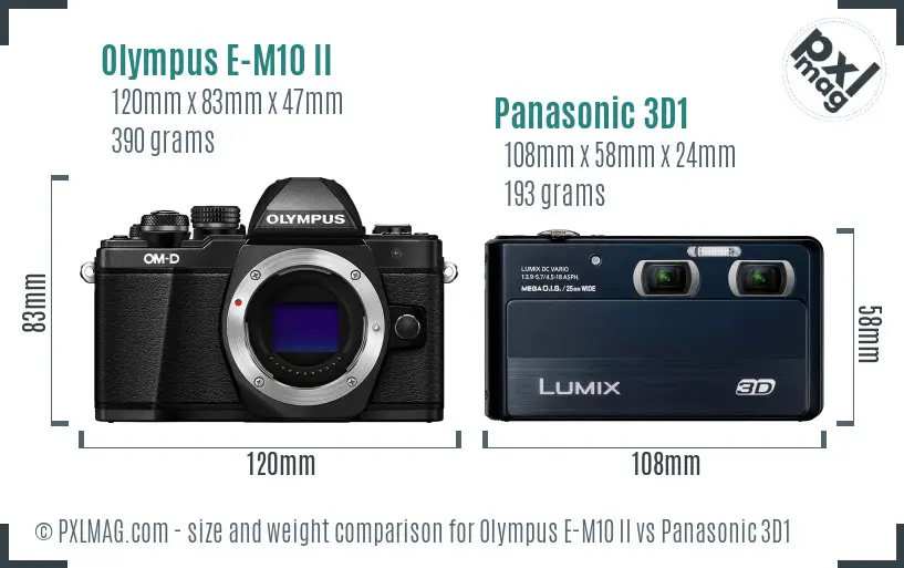 Olympus E-M10 II vs Panasonic 3D1 size comparison