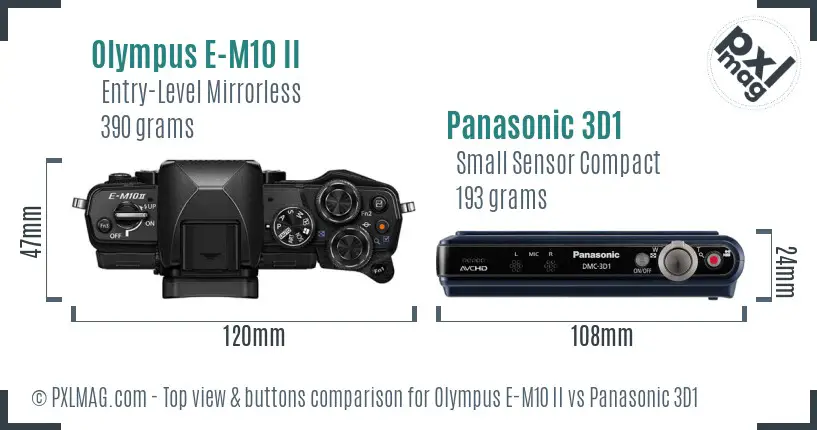 Olympus E-M10 II vs Panasonic 3D1 top view buttons comparison
