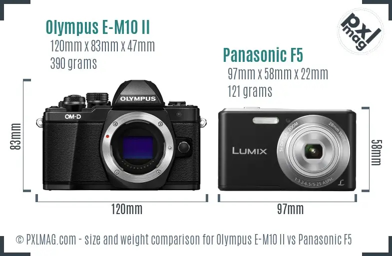 Olympus E-M10 II vs Panasonic F5 size comparison