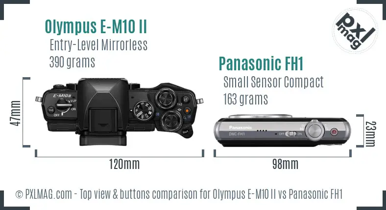 Olympus E-M10 II vs Panasonic FH1 top view buttons comparison