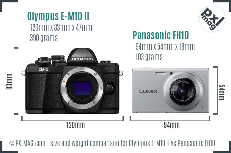 Olympus E-M10 II vs Panasonic FH10 size comparison