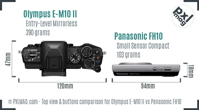 Olympus E-M10 II vs Panasonic FH10 top view buttons comparison